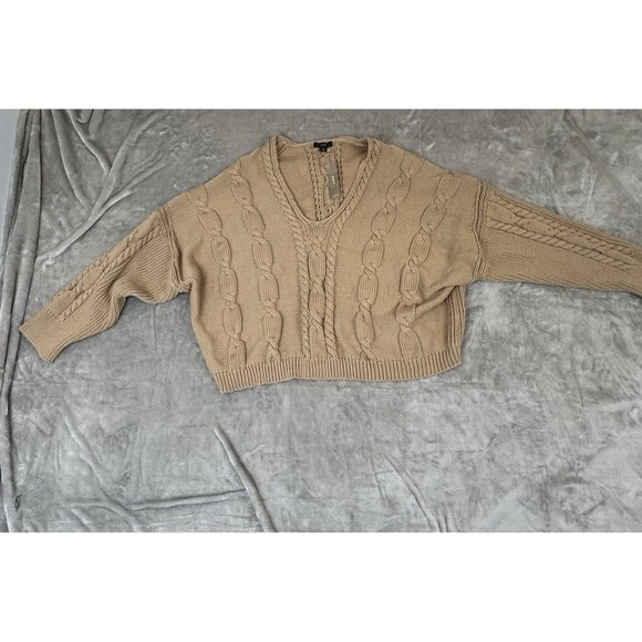 NWT J CrewCable knit BoxyV-Neck Oversized Chunky Sweater Size 2X beige khaki